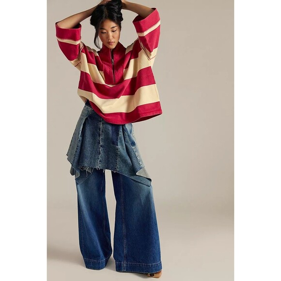 Free People We The Free Seaside Funnel Pullover Top Oversized Striped M 283934 - Picture 3 of 9